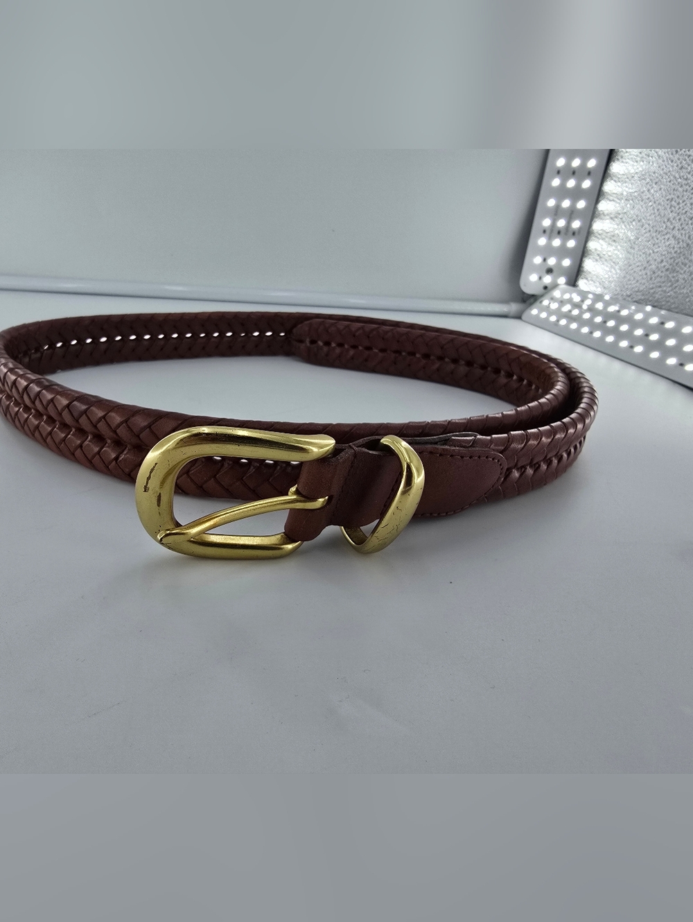 Coach Braided Brown Leather Belt with Gold Buckle - Picture 1 of 3
